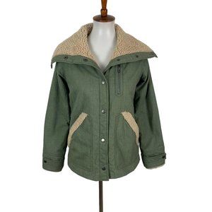 Marmot Women’s Shearling Jacket Small Green Snap Closure Button Up Coat